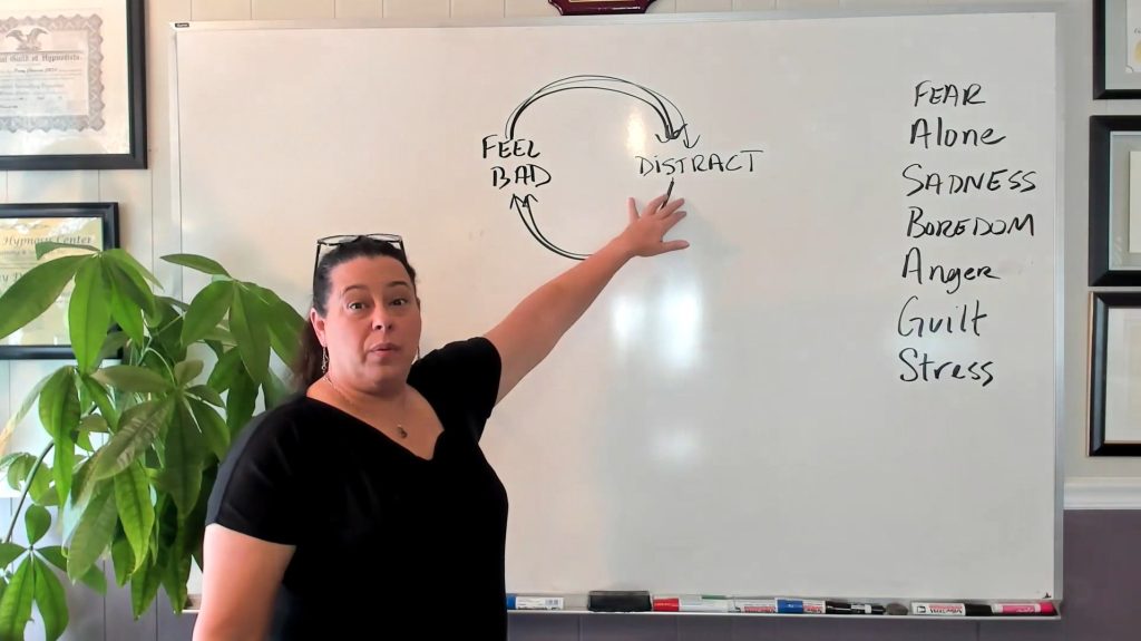 Penny Chiasson teaching hypnosis at a whiteboard